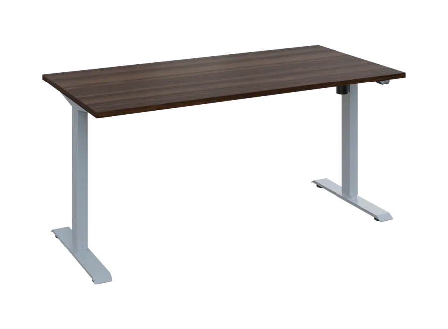 Flexi 28-16 výškově nastavitelný stůl, kovová podnož stříbrná, deska 25 mm, široký 1600 mm, ořech královský